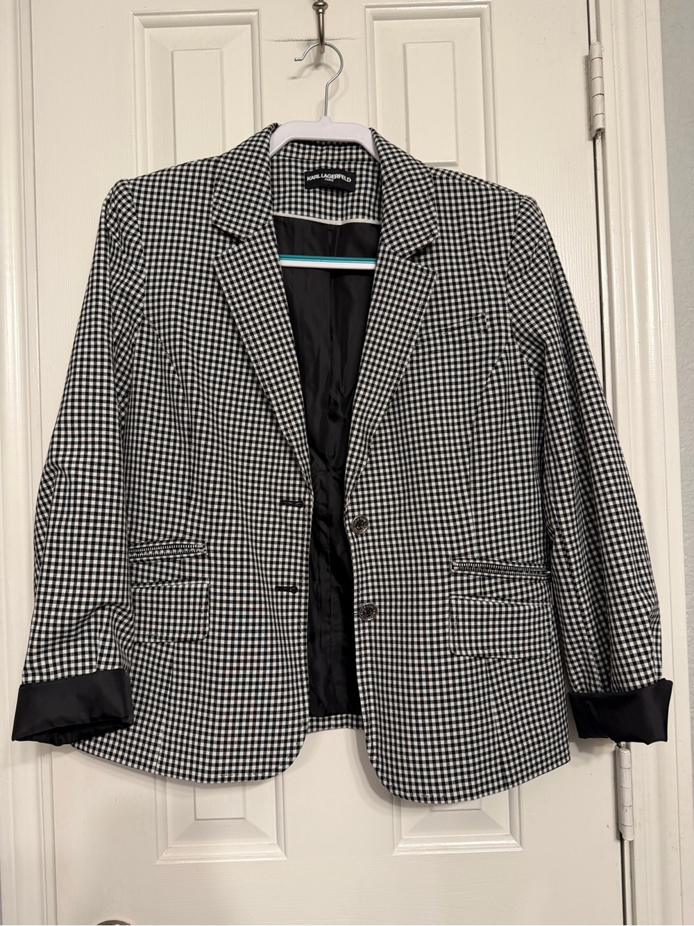 Karl Lagerfeld Black and White Gingham Blazer